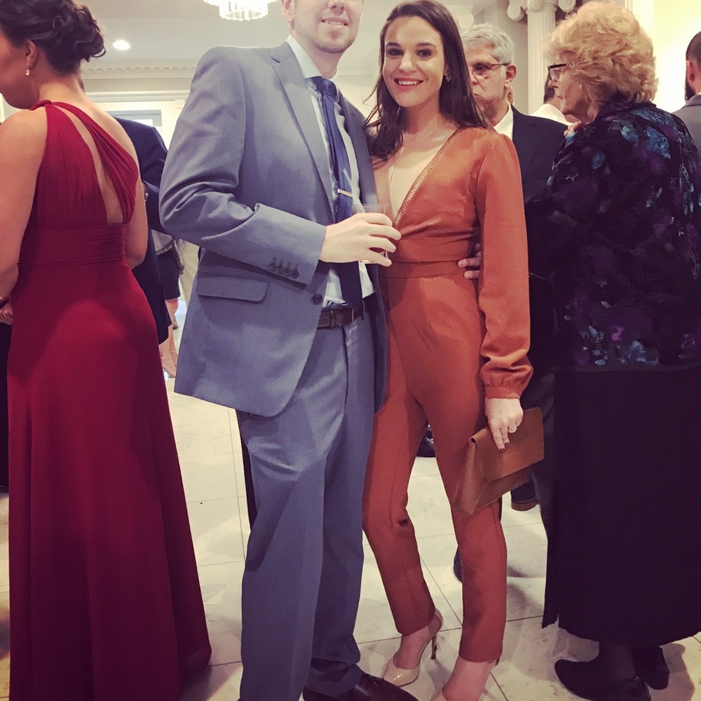 Burnt Orange NastyGal (honeypunch) deep V jumpsuit